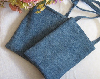 Minimalist Blue Denim Crossbody Bag, Cell Phone Pouch, Basic Crossbody Pouch, Minimalist Denim Carryall, Basic Crossbody Bag