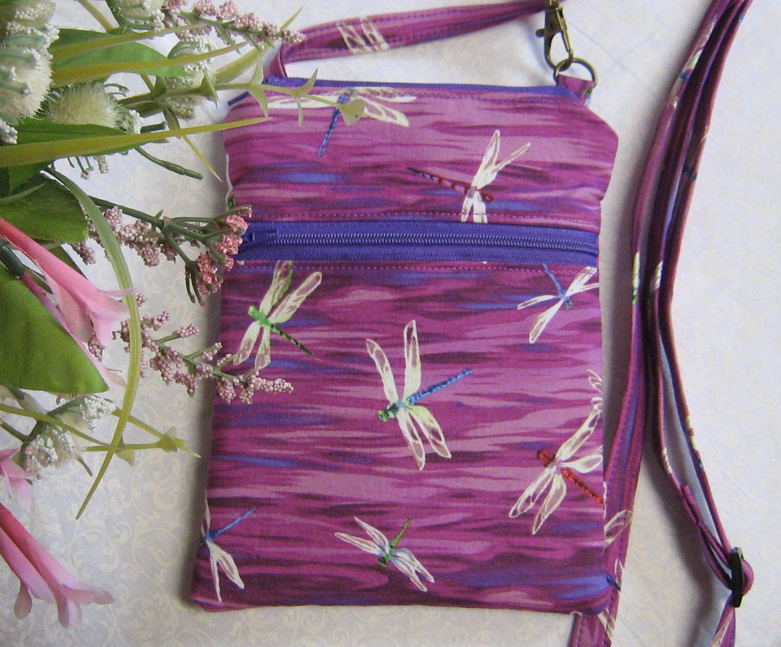 Small Canvas Tote Bag With Leather Dragonfly 