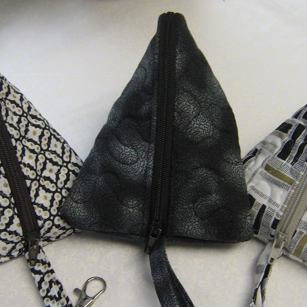 Black Humbug Bags, Perfect Little Triangle Bags, Quilted Fabric Triangle Bag, Handy Triangle Bag, Whimsical Tote, Handy Carry All, Key Tag