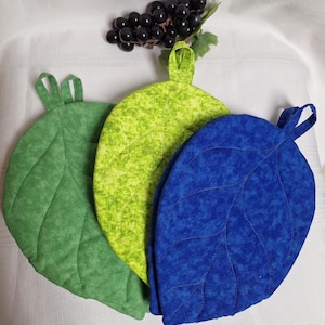 Leaf Pot Holders, Set of Veined Leaf Cotton Hot Pads, Trivits