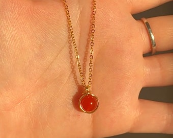 Carnelian Necklace, Carnelian Wrapped Pendant, Gemstone Necklace, Carnelian Jewelry | Gold Filled Chain Necklace