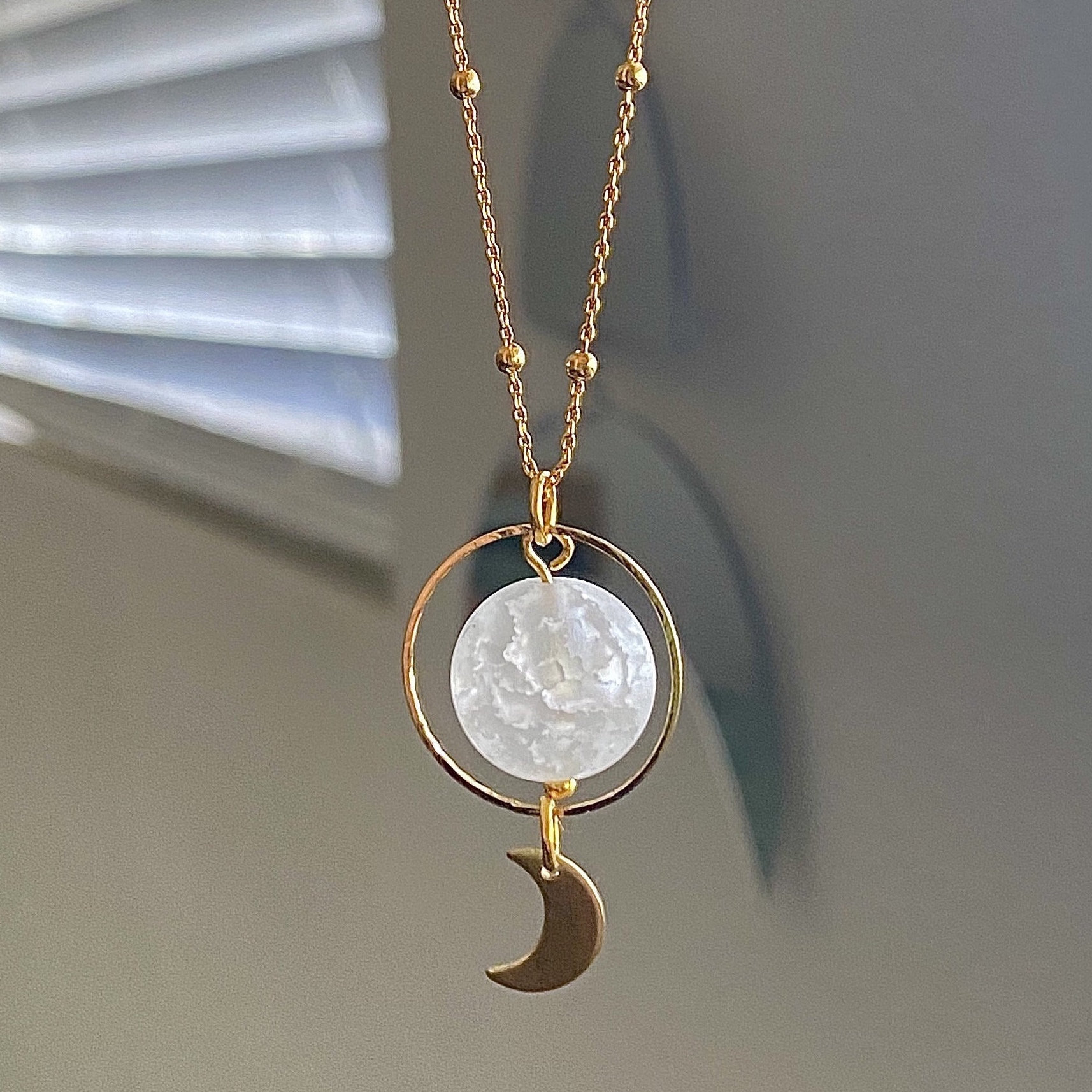Luna Necklace | Clear Quartz Moon Necklace | Gold Filled