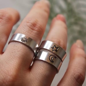 Sun, Moon, & Star Adjustable Stamped Rings