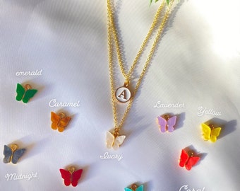 Butterfly Initial Necklace | Layered Gold Necklace