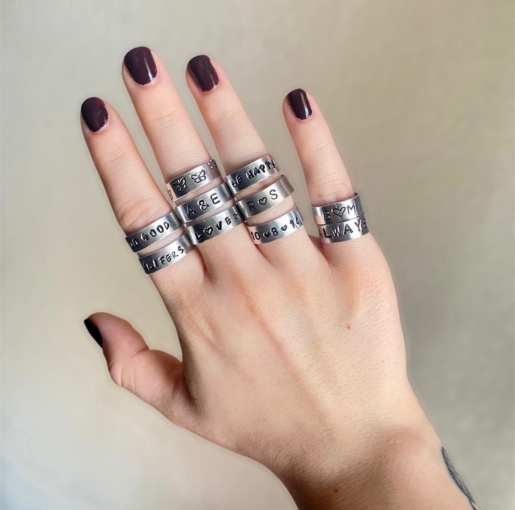 Personalized Stamped Rings Custom Stamped Ringsadjustable Rings Etsy