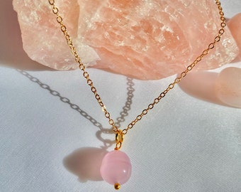 Tumbled Rose Quartz Drop Necklace | Rose Quartz Crystal Necklace