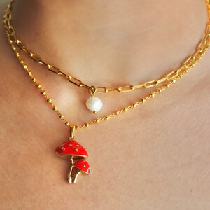 Mushroom Necklace | Gold Satellite Chain Necklace | 24kt Gold Plated