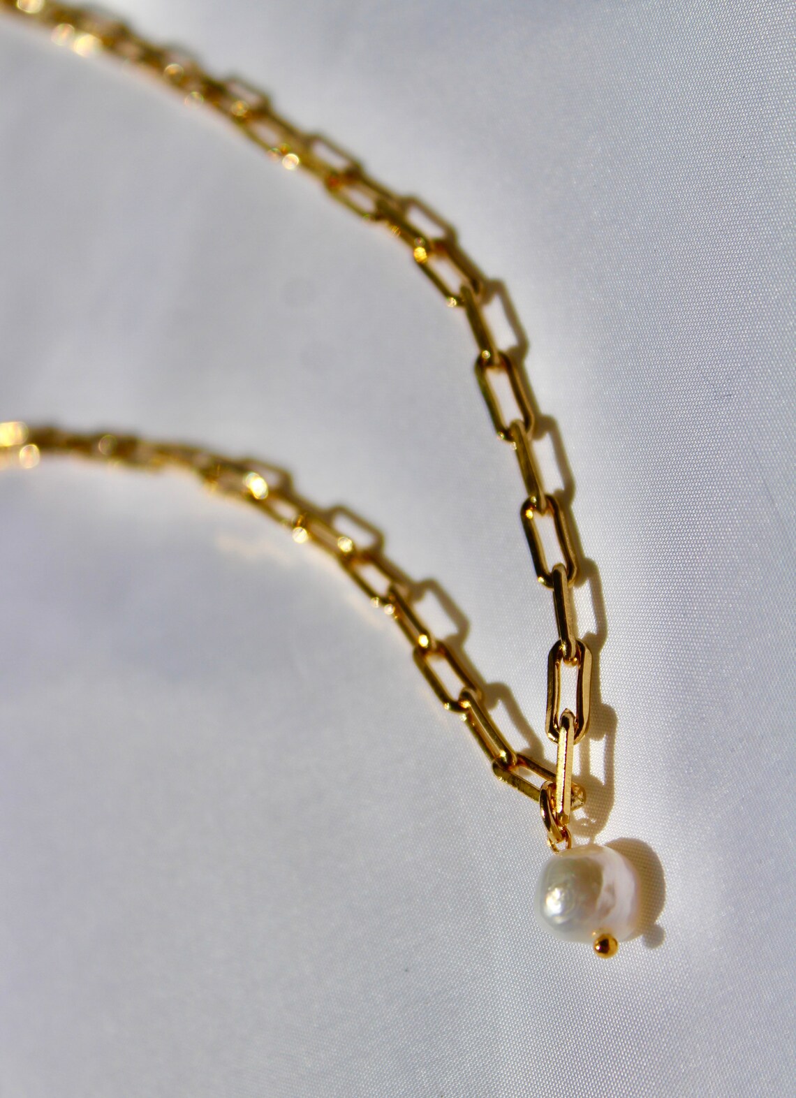 Freshwater Pearl Necklace Paper Clip Chain Necklace Etsy UK