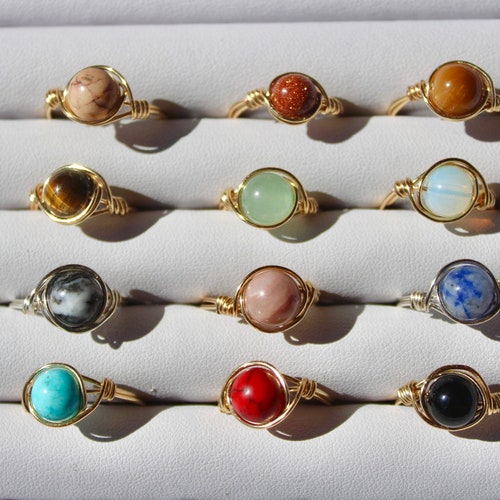 Gemstone Wire Wrapped Ring / 3 Pack Crystal Rings / Rose - Etsy
