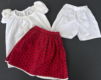 American Girl Doll Josefina’s original Meet Outfit white camisa dress red skirt bloomers