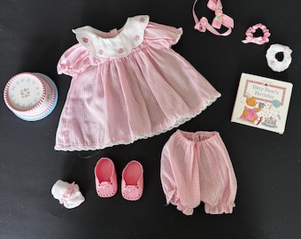 Pleasant Company American Girl Doll Bitty Baby&#39;s Happy Birthday outfit set 1995 pink dress bloomers cake book