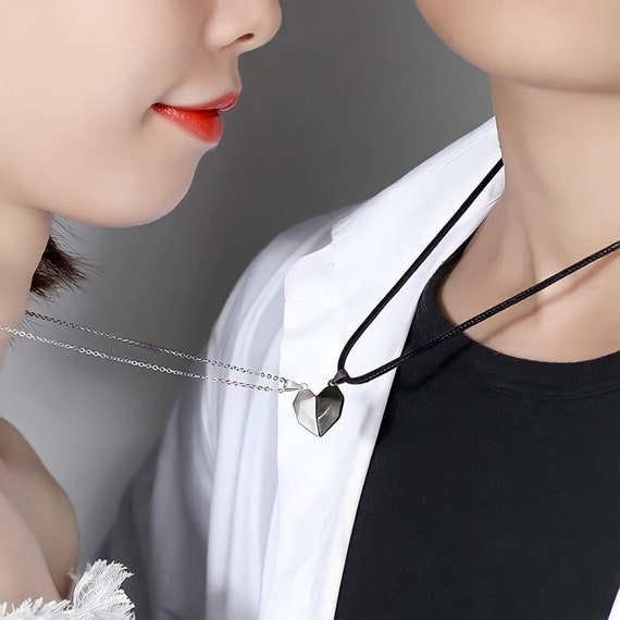 Set Magnetic couple necklace with 2Pcs Lovers Heart Pendant new charm  necklace