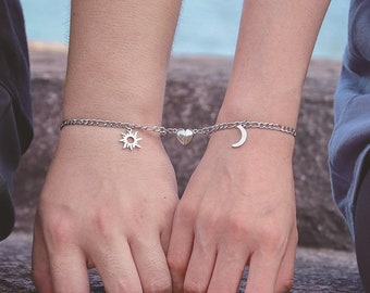 Stainless Steel Sun and Moon Bracelet With Heart Magnets Couples