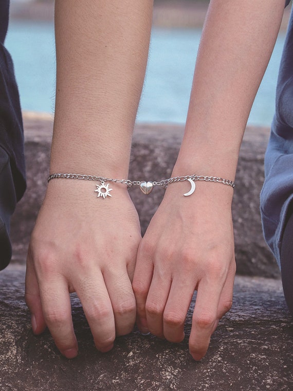 Amazon.com: 2Pcs / Set Heart Sun Moon Charm Bracelets for Women Men  Handmade Braided Rope Adjustable Bracelets Couple Friendship Jewelry Gift:  Clothing, Shoes & Jewelry