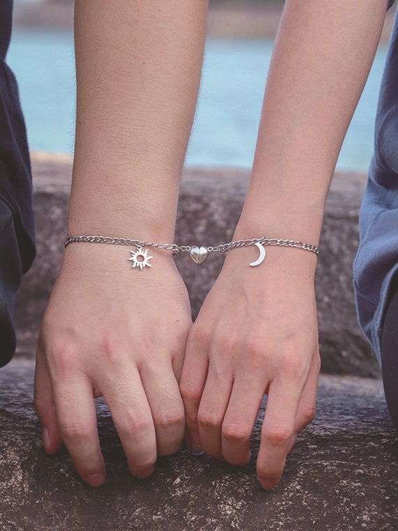 Magnetic heart bracelet for couple Pearl Pearl Sterling Silver Bracelet Set