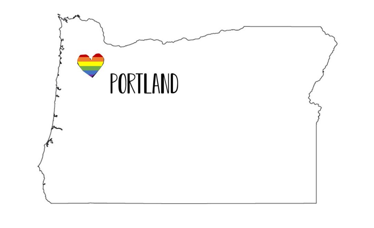 Portland Oregon Map With Pride Flag Print Etsy UK