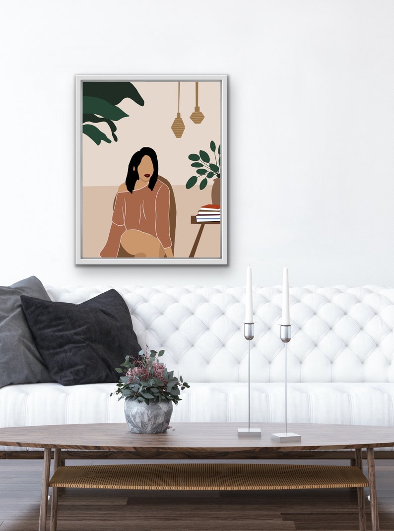 woman fashion Vase decor tropical art terracotta decor Woman with book wall art girl illustration print minimalist art boho wall art