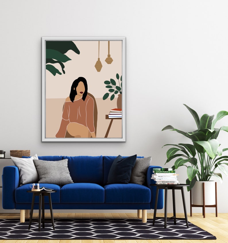 woman fashion Vase decor tropical art terracotta decor Woman with book wall art girl illustration print minimalist art boho wall art