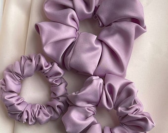 Satin purple hair scrunchies | bachelorette party hair ties to have and to hold | lavender bridesmaid gift | purple themed gifts | lilac