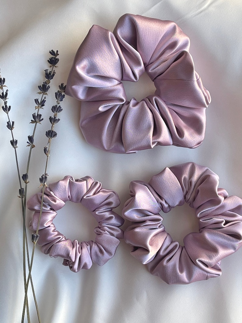 Lilac satin scrunchies set scrunchies pack oversized scrunchie bridesmaid scrunchie gift for her satin hair tie purple scrunchie