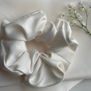 Bride scrunchie white satin scrunchies set Ivory scrunchie bulk bridesmaid scrunchie gift bride hair tie bachelorette party favor image 10