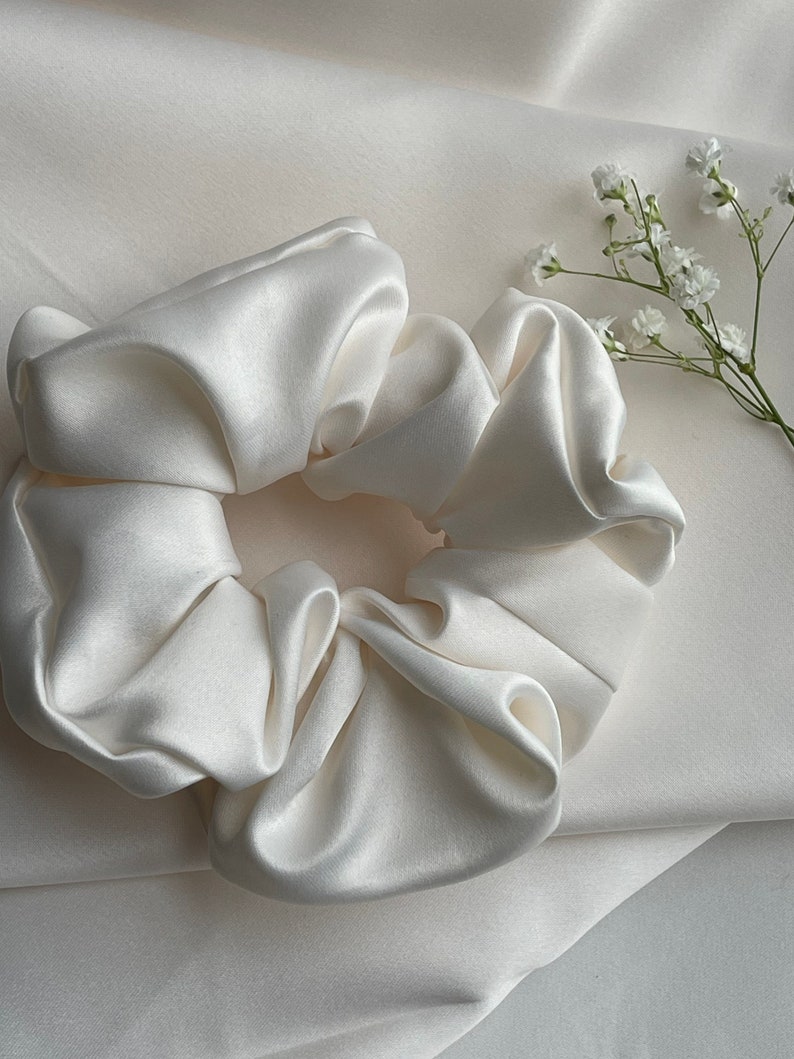 Bride scrunchie white satin scrunchies set Ivory scrunchie bulk bridesmaid scrunchie gift bride hair tie bachelorette party favor image 10