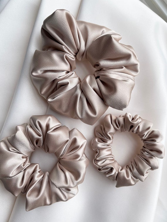 Sand Satin Scrunchies Pack Bridesmaid Gifts Big Scrunchie - Etsy