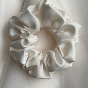 Bride scrunchie white satin scrunchies set Ivory scrunchie bulk bridesmaid scrunchie gift bride hair tie bachelorette party favor medium