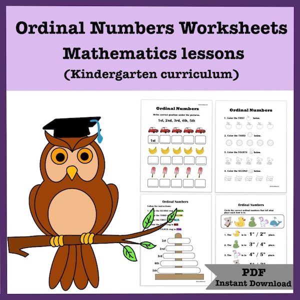 Printable PDF Ordinal Numbers, Mathematics, for kids, children, preschoolers, daycare, kindergarten, elementary, ECE, teachers, homeschool