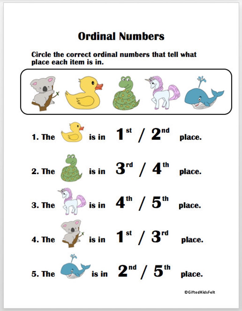 Printable PDF Ordinal Numbers, Mathematics, for Kids, Children, Preschoolers, Daycare