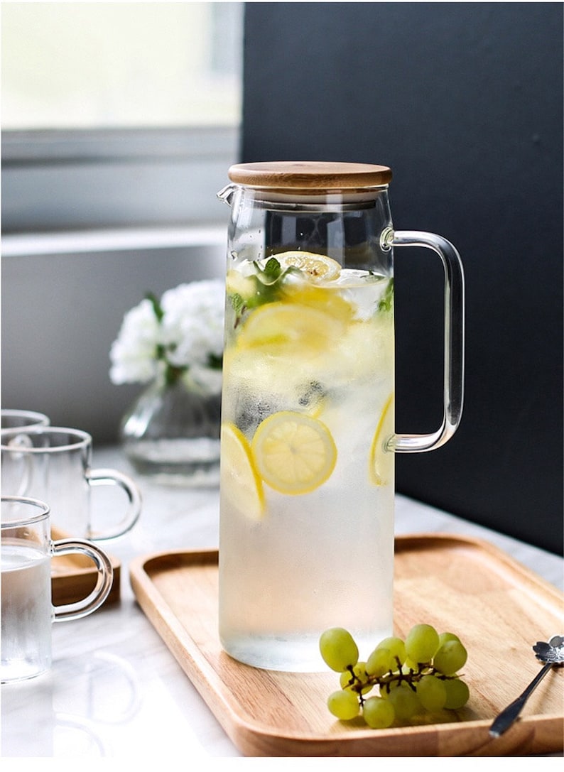 Glass Water Kettle Jar with Wood Lid image 0