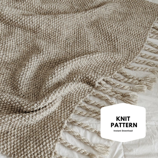 KNITTING PATTERN | Blanket, Throw, Afghan | Twisted fringe tassels, chunky | The Arctic Throw