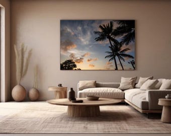 Palm Trees Sunset Photography Print, Tropical Wall Art, Beach Nature Decor