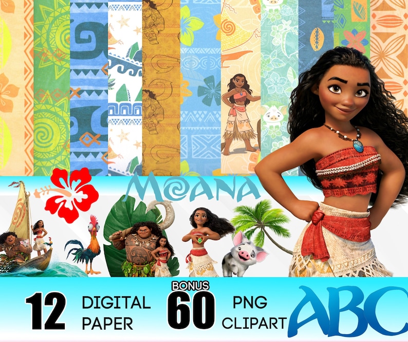 moana digital paper with clipart digital download with letters scrapbook birthday invitation craft projects font clip art art collectibles lifepharmafze com