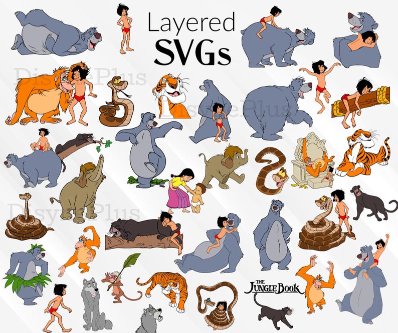 El libro de la selva PNG, clipart de El libro de la selva, SVG de El libro de la selva, Mowgli Baloo, camiseta de El libro de la selva, descarga instantánea de alta calidad, cumpleaños de la selva imagen 5