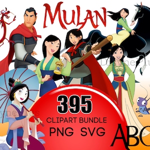 Mulan SVG PNG Clipart, Mulan Alphabet, Mulan Clipart Bundle for iron ons, birthdays, and crafts, Mushu svg