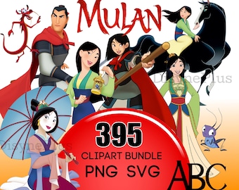 Mulan SVG PNG Clipart, Mulan Alphabet, Mulan Clipart Bundle for iron ons, birthdays, and crafts, Mushu svg