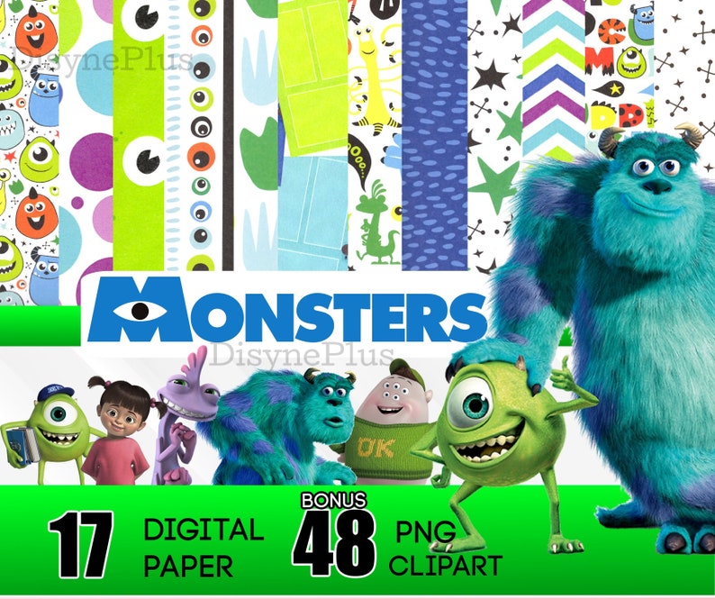 Monsters Inc Digital Paper with Clipart Digital Download | Etsy