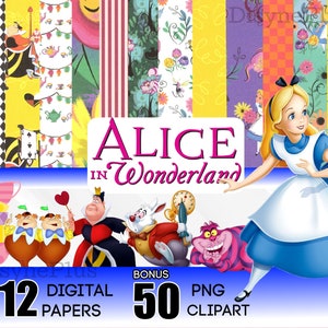 Alice nel paese delle meraviglie carta digitale, Alice nel paese delle meraviglie PNG, Alice nel paese delle meraviglie clipart con gatto del Cheshire download digitale istantaneo