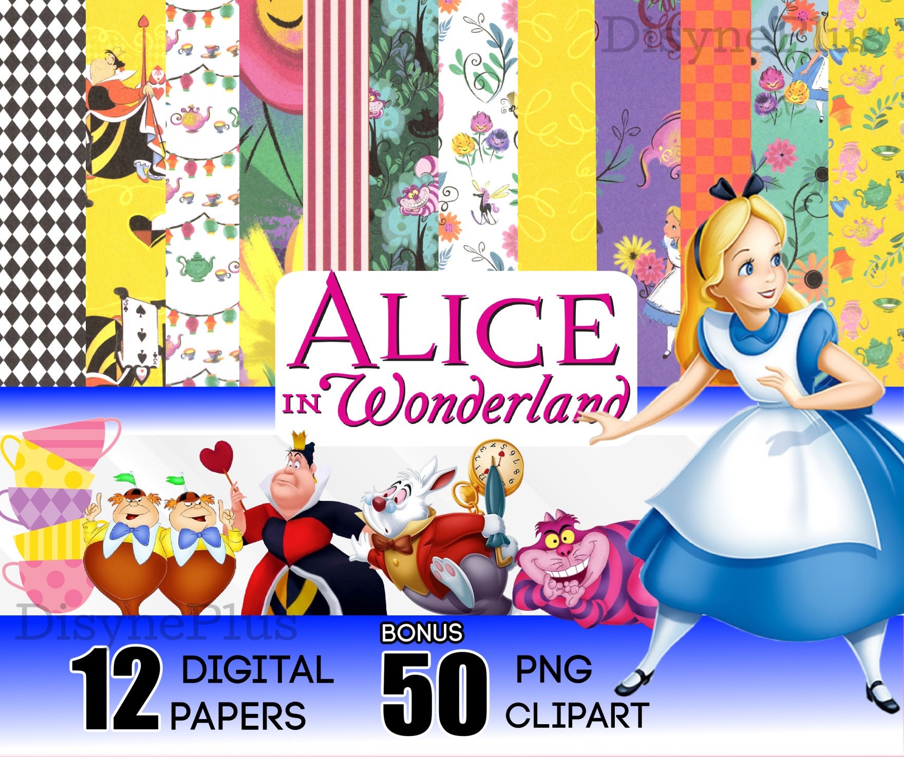 Birthday Party Set, Personalized Alice in Wonderland Backdrop,  Personalized, Vinyl Backdrop, Stickers, Decorations 