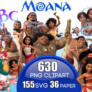 Moana SVG PNG Clipart, Moana 2 svg, Moana PNG, Compleanno di Moana, Moana stampabile, Font di Moana, Maui svg
