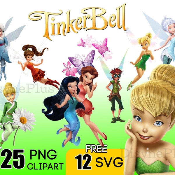 Tinkerbell Clipart SVG Feen Digital Download PNG SVG Fee Tinkerbell für Shirt Geburtstag Einladung Dekor transparenten Hintergrund