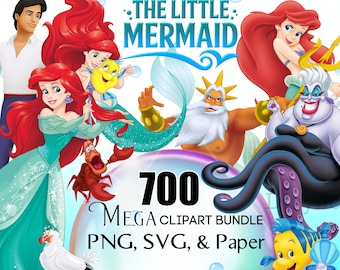 Little Mermaid SVG, Ariel PNG Clipart Bundle, Little Mermaid Png, Princess PNG, Little Mermaid birthday, Little Mermaid Sublimation