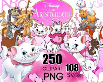 Aristokrater PNG, Aristocats SVG, Aristocats Clipart, Marie SVG, Katt Svg, Katt png, Marie Musik Eiffeltornet, Aristocats klistermärken