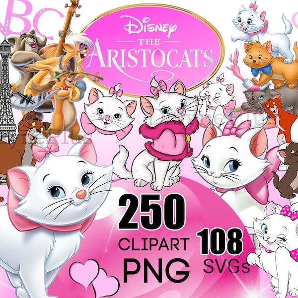 Aristocrats PNG, Aristocats SVG, Aristocats Clipart, Marie SVG, Katze SVG, Katze png, Marie Musik Eiffelturm, Aristocats Aufkleber