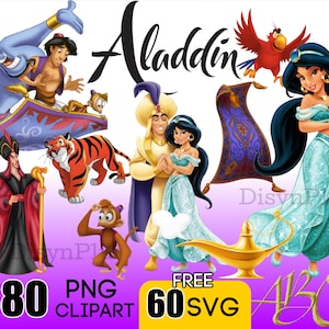 Aladin SVG, Aladin Clipart, Jasmin SVG, Prinzessin Clipart für Aladin Geburtstage und Handwerk