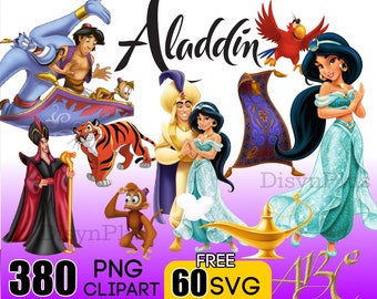 Aladdin SVG, Aladdin clipart, jasmijn SVG, prinses clipart voor Aladdin verjaardagen en ambachten