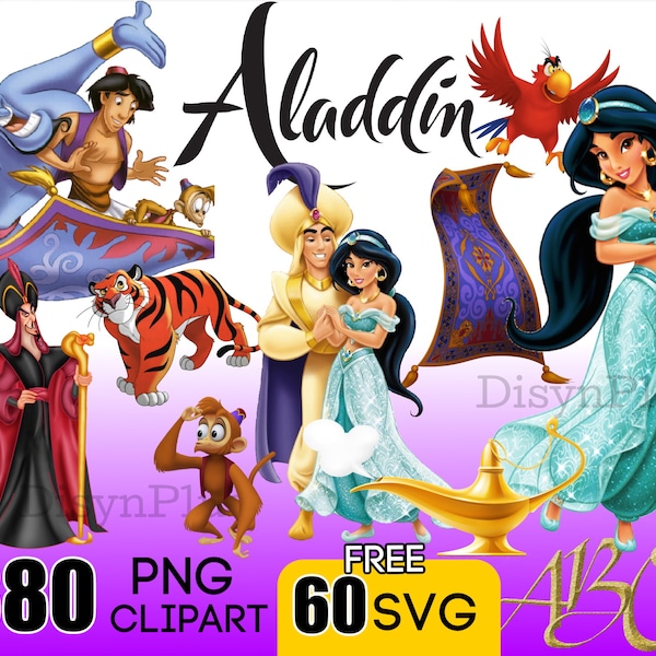 Aladin SVG, Aladin Clipart, Jasmin SVG, Prinzessin Clipart für Aladin Geburtstage und Handwerk