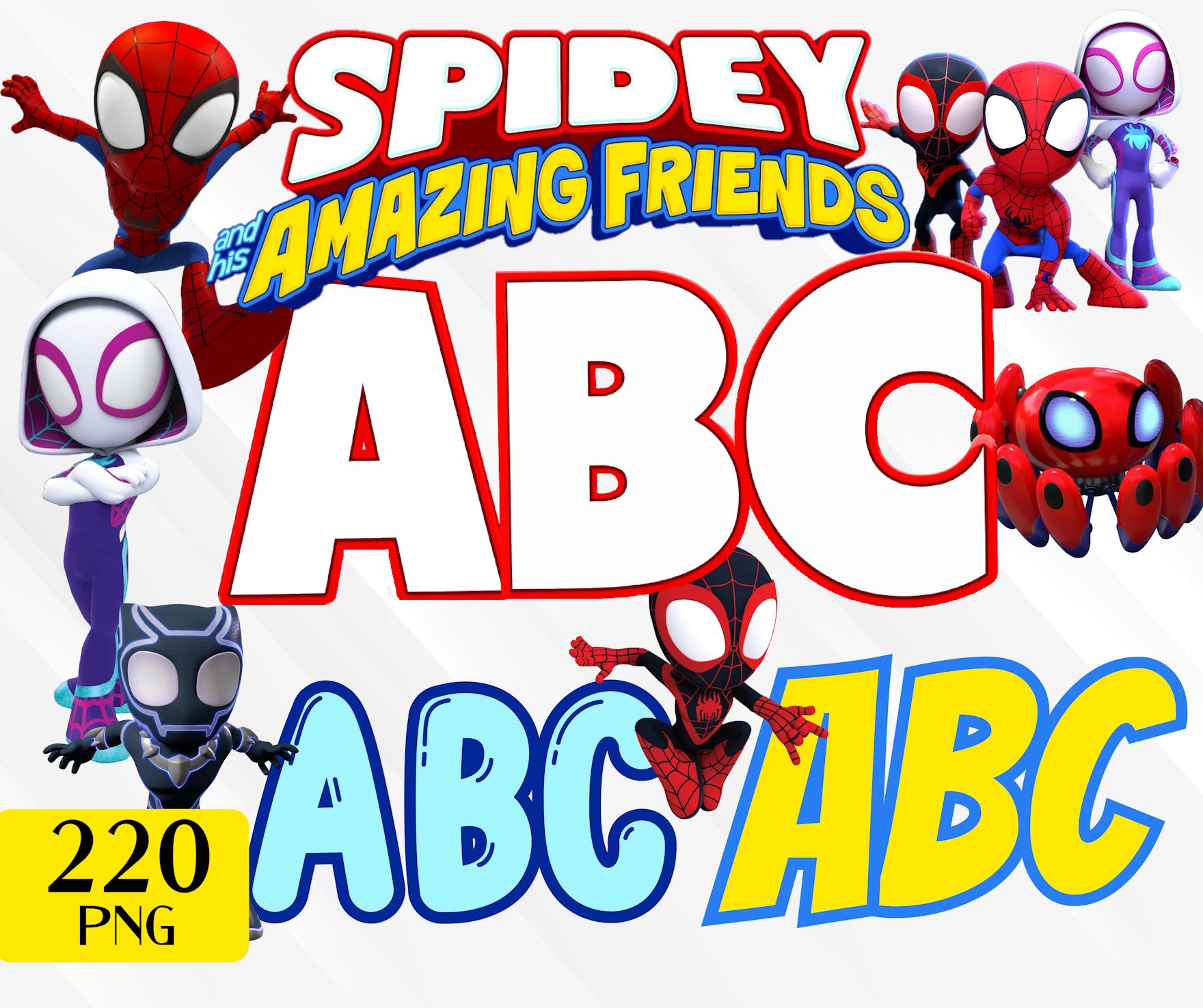 Spidey Alphabet, Spidey and his Amazing Friends Alphabet and Numbers, Spidey Letters, Spidey Clipart, Spidey PNG, Spidey Alphabet