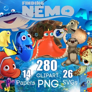 Nemo SVG, Nemo PNG Clipart Bundle, Nemo Digital Papers, Fish Clipart for Nemo Birthday, Nemo Cake Topper